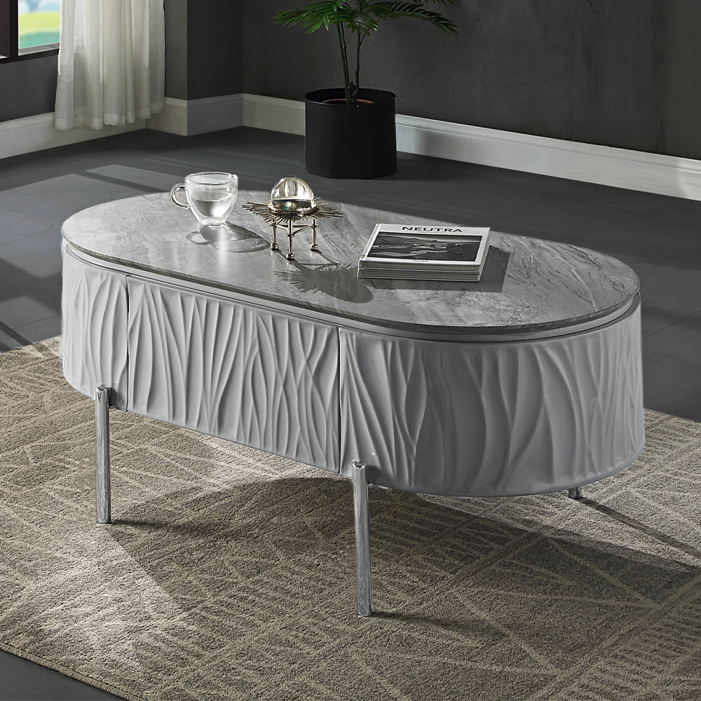 ACME - Yukino Coffee Table in Gray High Gloss/Chrome