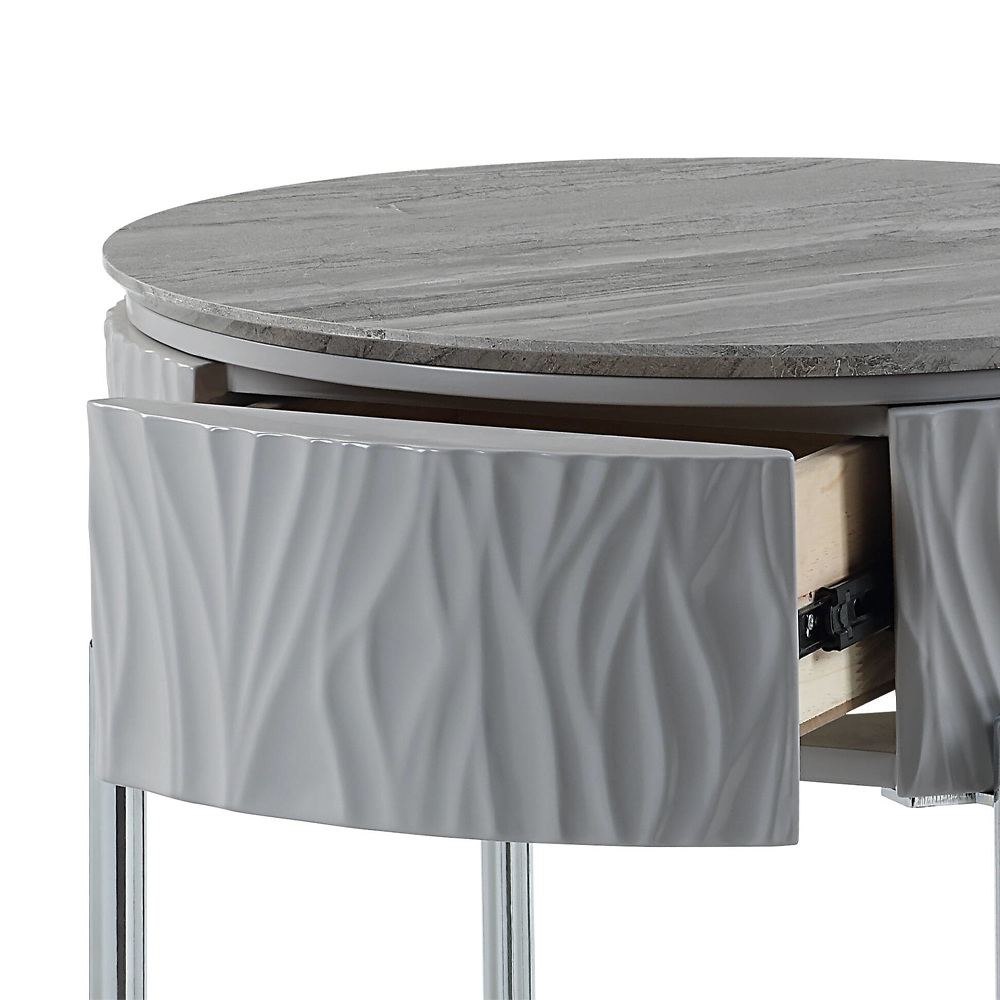 ACME - Yukino End Table in Gray High Gloss/Chrome