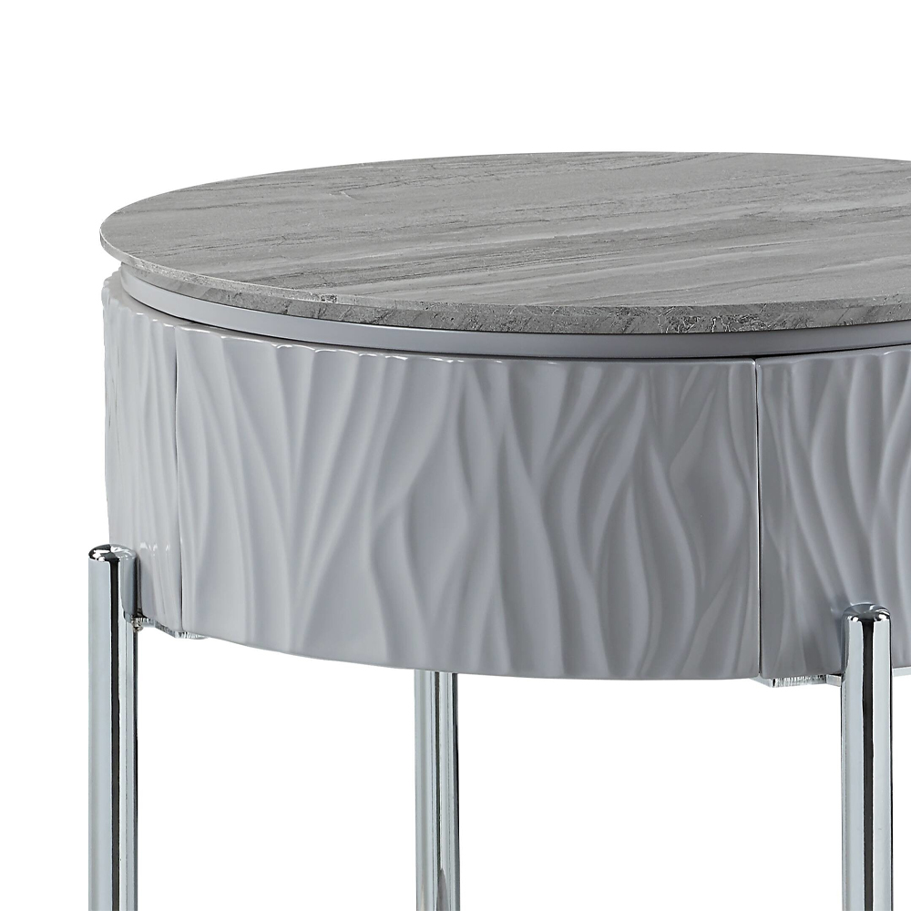 ACME - Yukino End Table in Gray High Gloss/Chrome