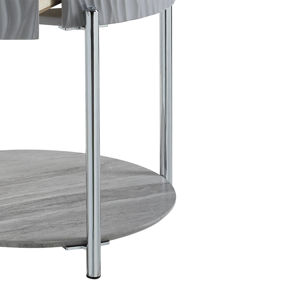 ACME - Yukino End Table in Gray High Gloss/Chrome