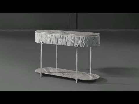 ACME - Yukino End Table in Gray High Gloss/Chrome