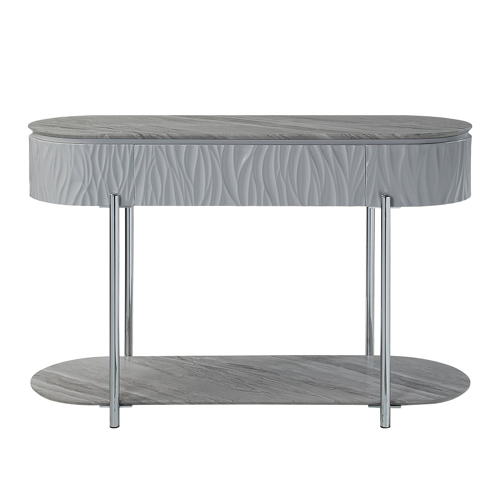 ACME - Yukino Sofa Table in Gray High Gloss/Chrome