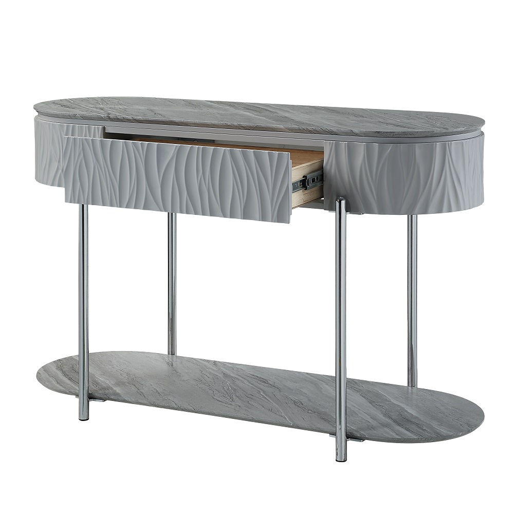 ACME - Yukino Sofa Table in Gray High Gloss/Chrome