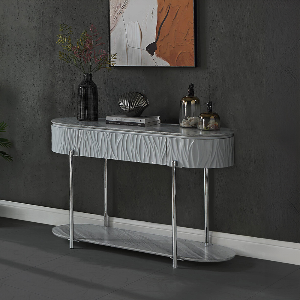 ACME - Yukino Sofa Table in Gray High Gloss/Chrome