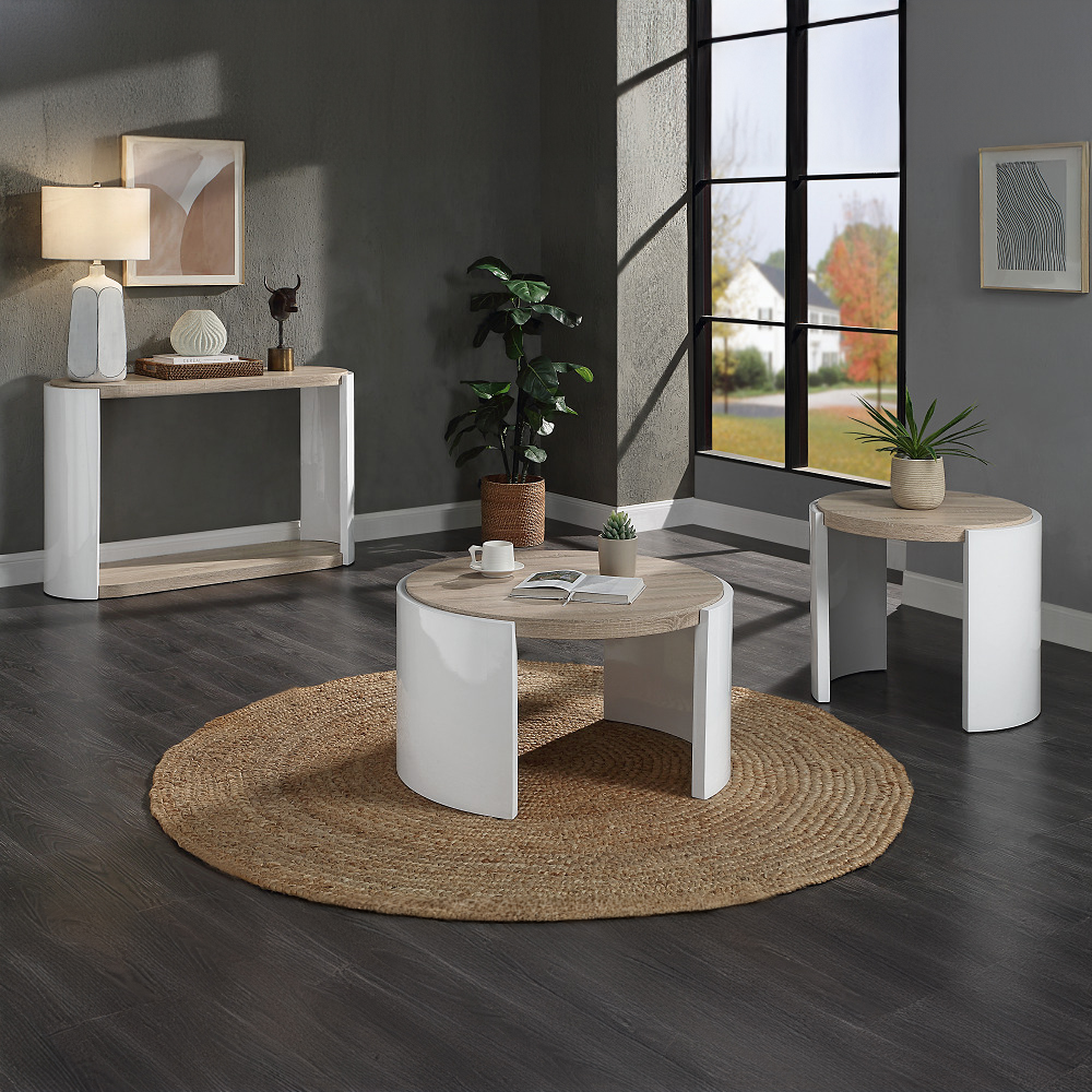 ACME - Zoma Coffee Table in Oak/White High Gloss