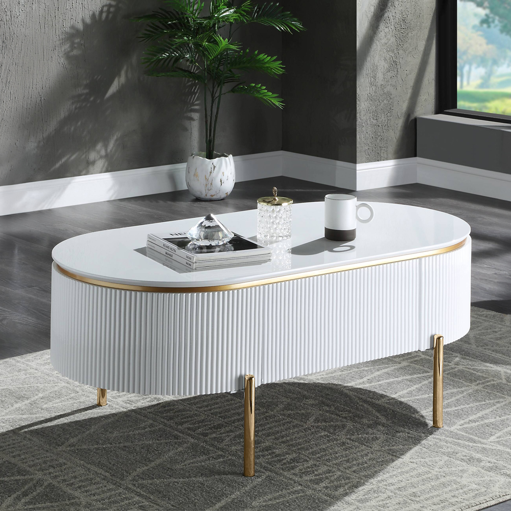 ACME - Daveigh Coffee Table in White High Gloss/Gold