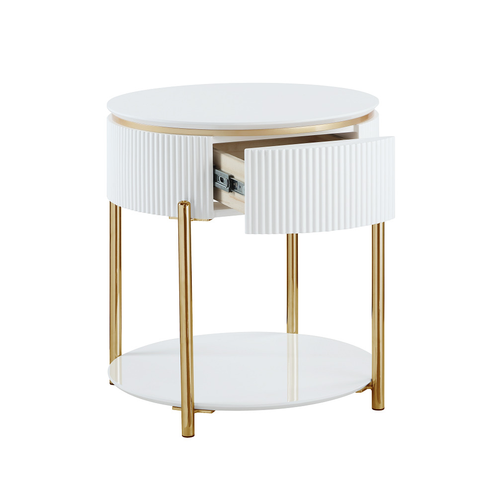 ACME - Daveigh End Table in White High Gloss/Gold