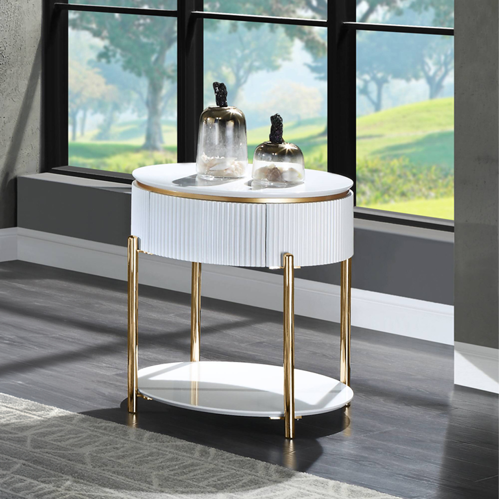 ACME - Daveigh End Table in White High Gloss/Gold