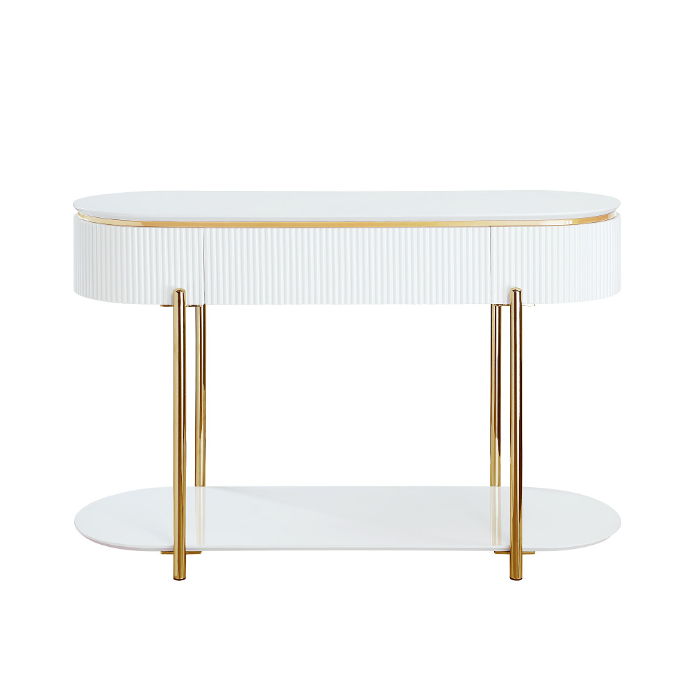 ACME - Daveigh Sofa Table in White High Gloss/Gold