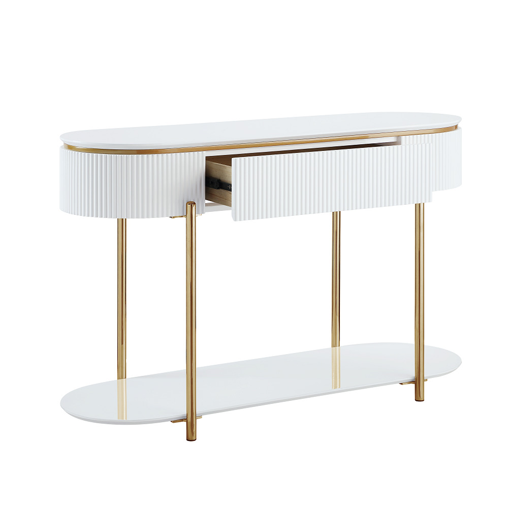 ACME - Daveigh Sofa Table in White High Gloss/Gold