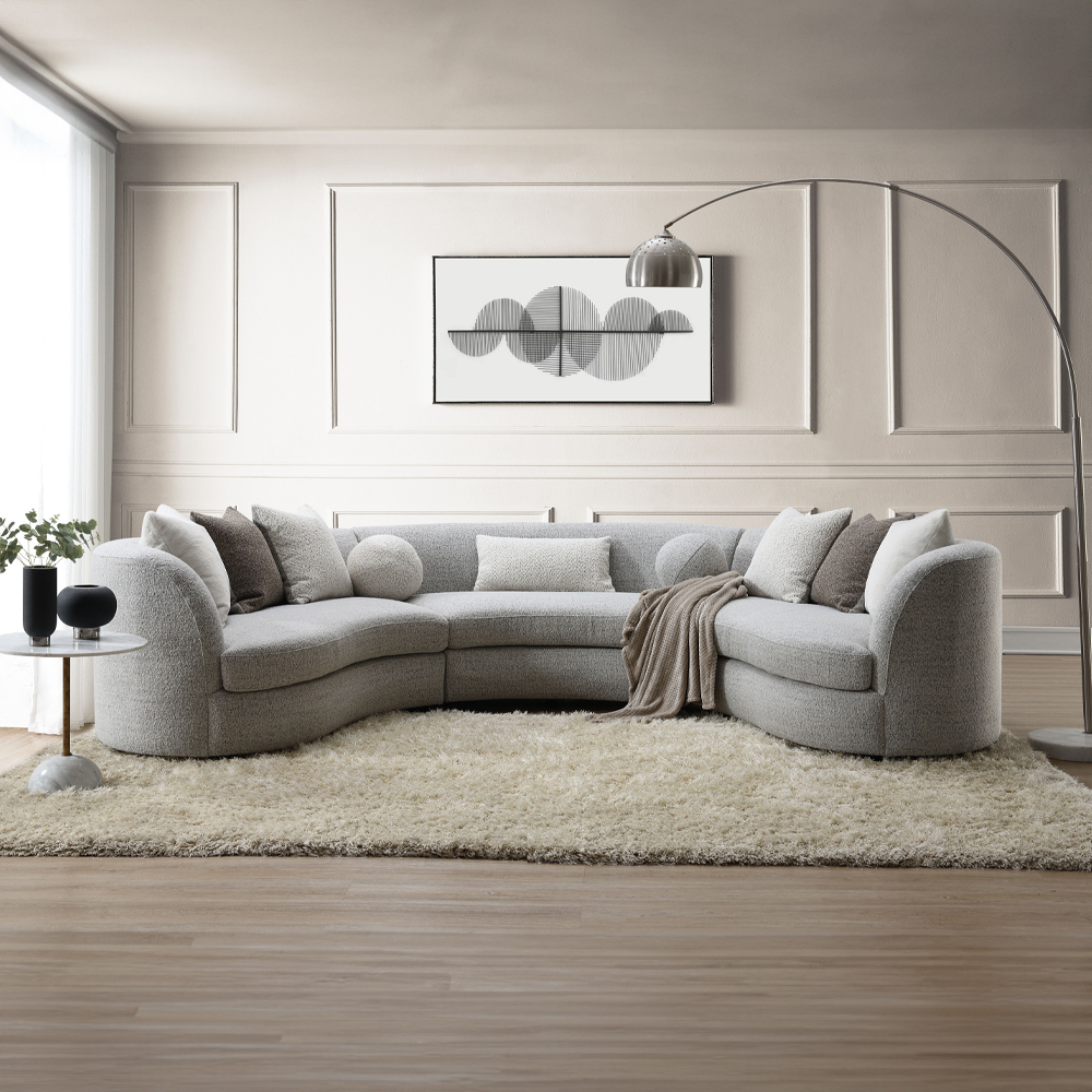 ACME - Ivria Sectional Sofa with 9 Pillows in Gray Boucle