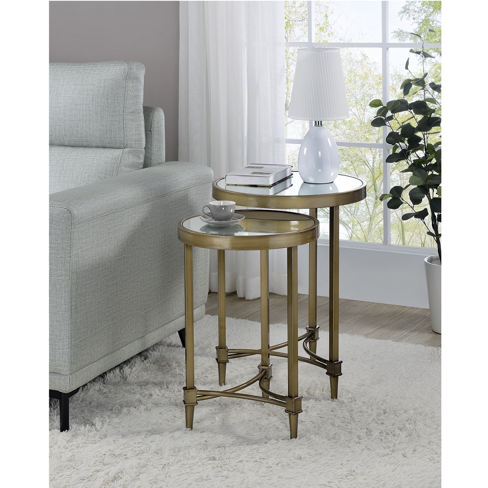 ACME - Aditya Nesting Table in Mirrored/Antique Brass