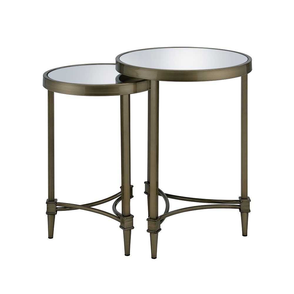 ACME - Aditya Nesting Table in Mirrored/Antique Brass