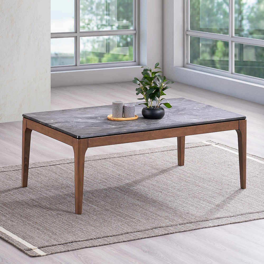 ACME - Bevis Coffee Table in Engineered Stone Top/Walnut