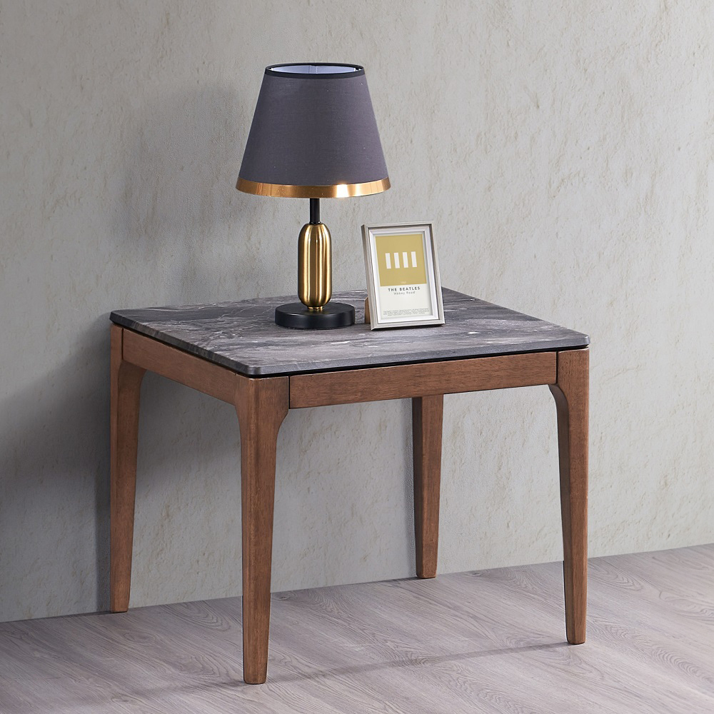 ACME - Bevis End Table in Engineered Stone Top/Walnut