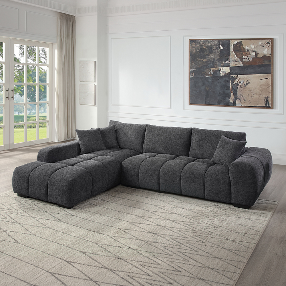 ACME - Chosen Sectional Sofa with 3 Pillows in Gray Chenille (LV02720)