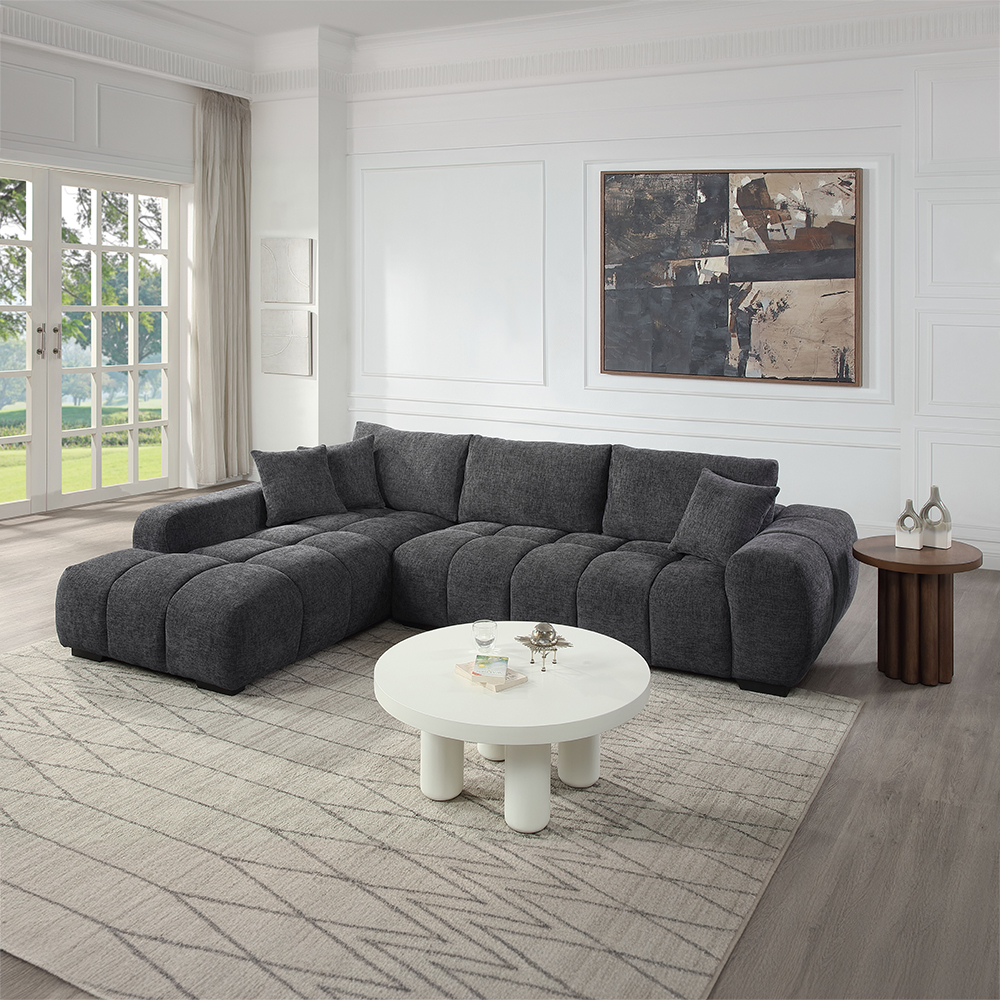 ACME - Chosen Sectional Sofa with 3 Pillows in Gray Chenille (LV02720)