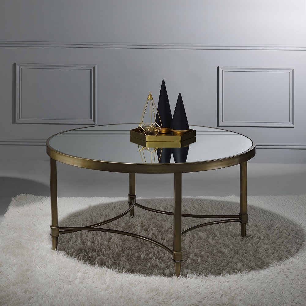 ACME - Aditya Coffee Table in Mirrored/Antique Brass