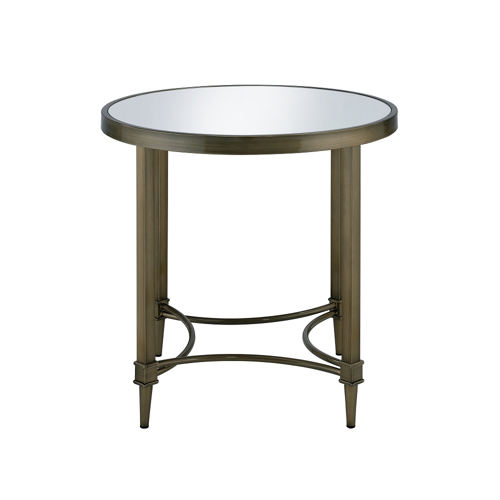 ACME - Aditya End Table in Mirrored/Antique Brass