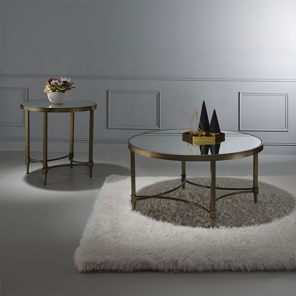 ACME - Aditya End Table in Mirrored/Antique Brass