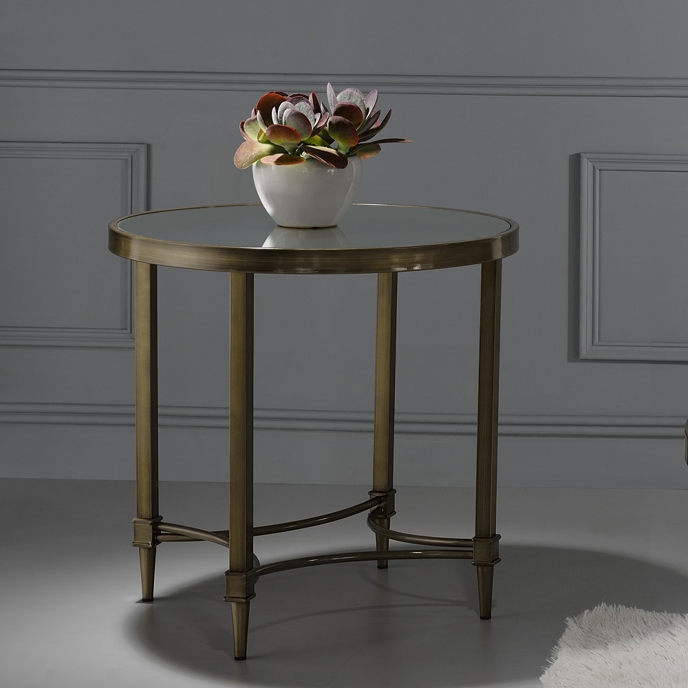 ACME - Aditya End Table in Mirrored/Antique Brass