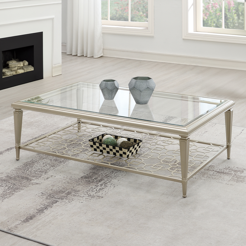 ACME - Zaba Coffee Table in Glass Top/Silver (LV02785)