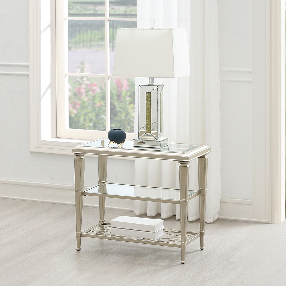 ACME - Zaba End Table in Glass Top/Silver (LV02786)