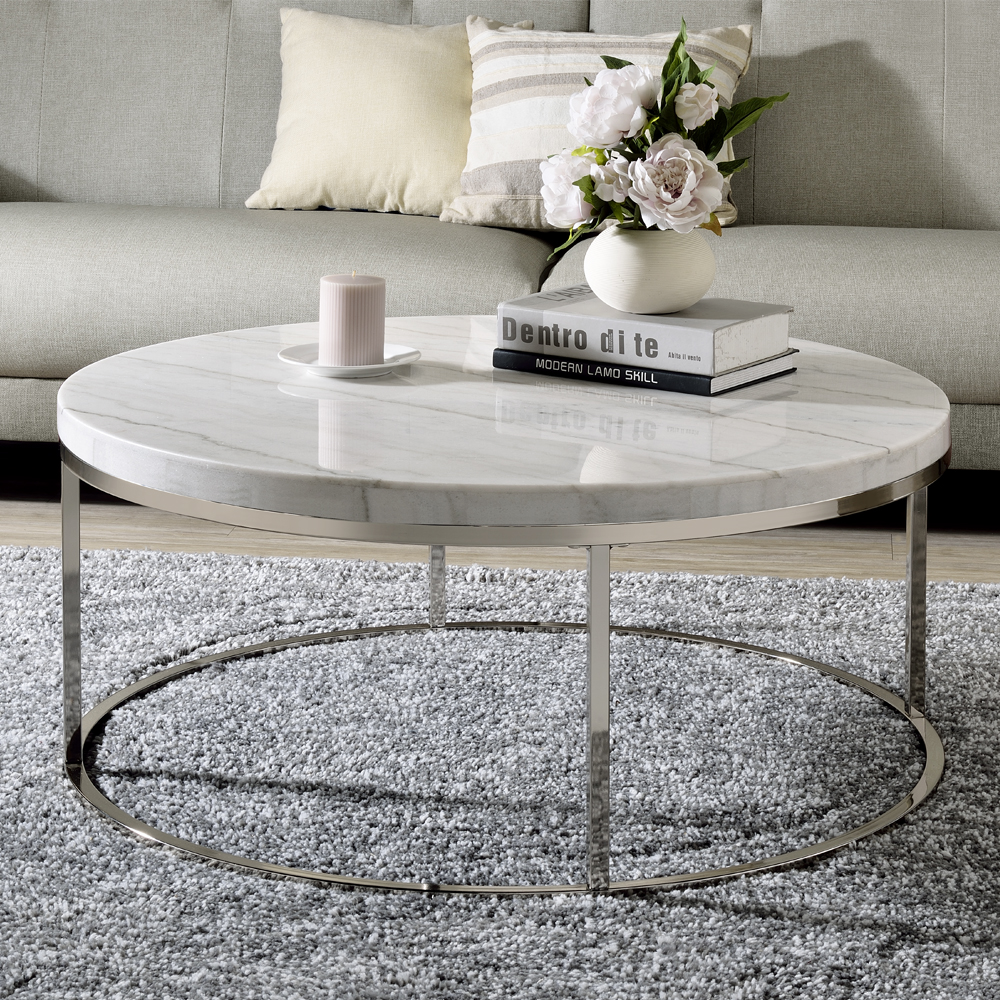 ACME - Zaidee Coffee Table with Marble in Marble Top/Nickel