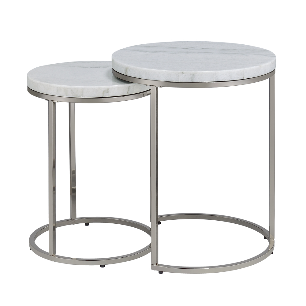 ACME - Zaidee Nesting Table Set in Marble Top/Nickel