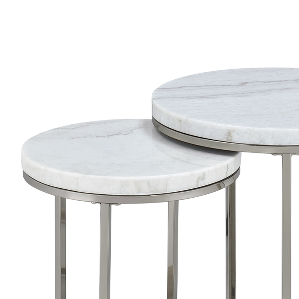 ACME - Zaidee Nesting Table Set in Marble Top/Nickel