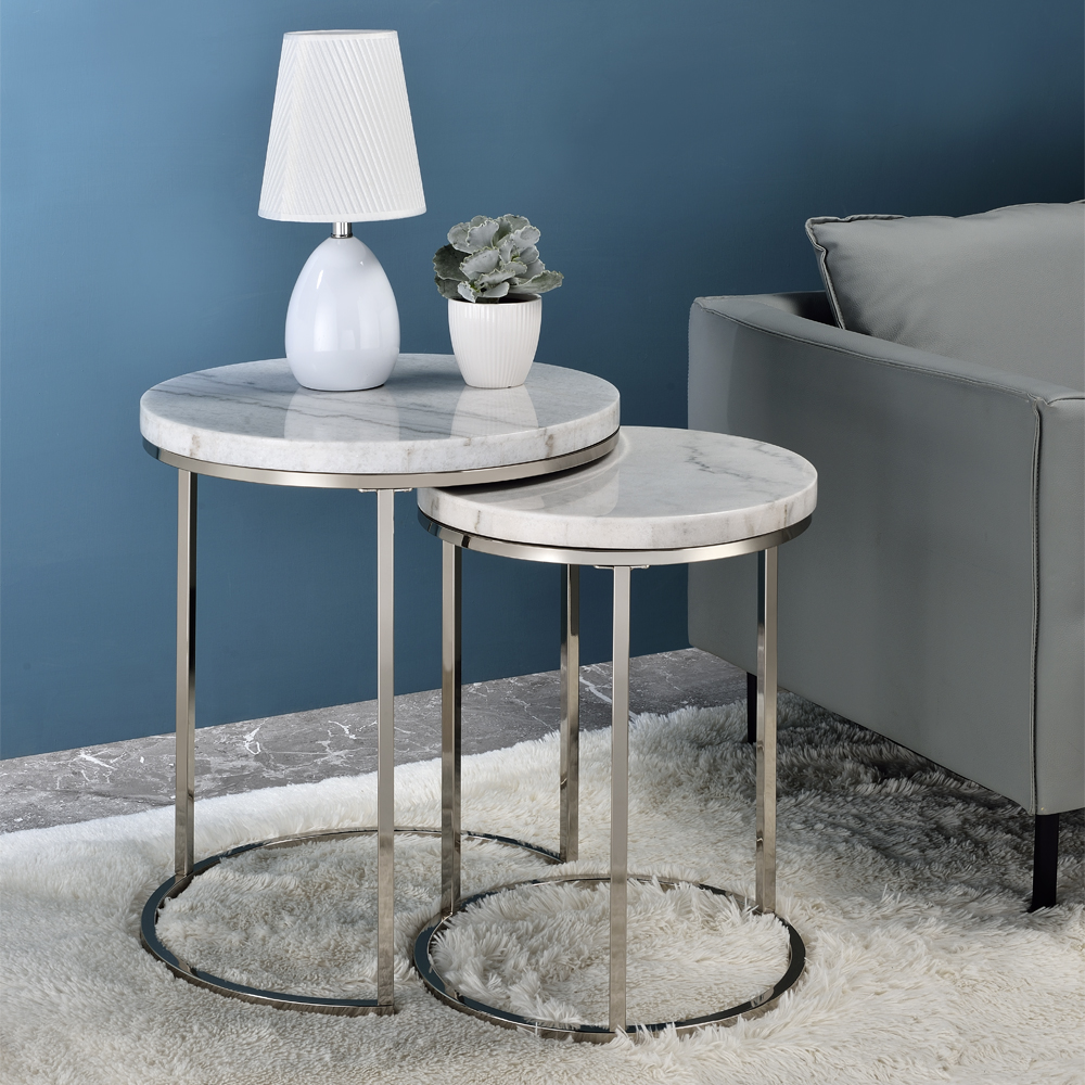 ACME - Zaidee Nesting Table Set in Marble Top/Nickel