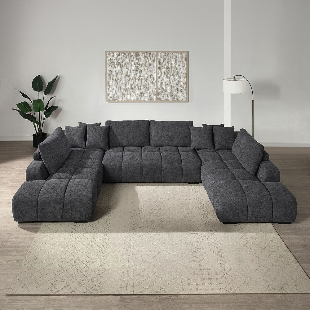 ACME - Chosen Sectional Sofa with 3 Pillows in Gray Chenille (LV02840)