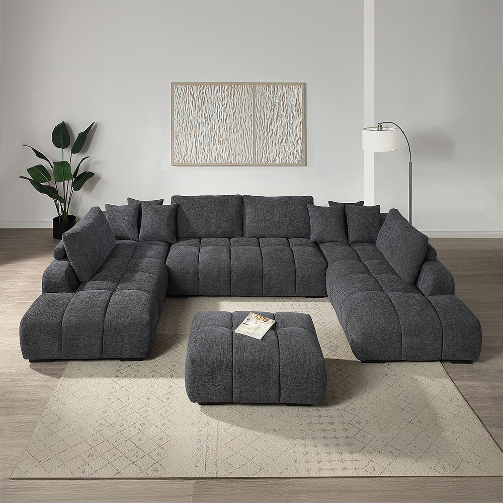 ACME - Chosen Sectional Sofa with 3 Pillows in Gray Chenille (LV02840)