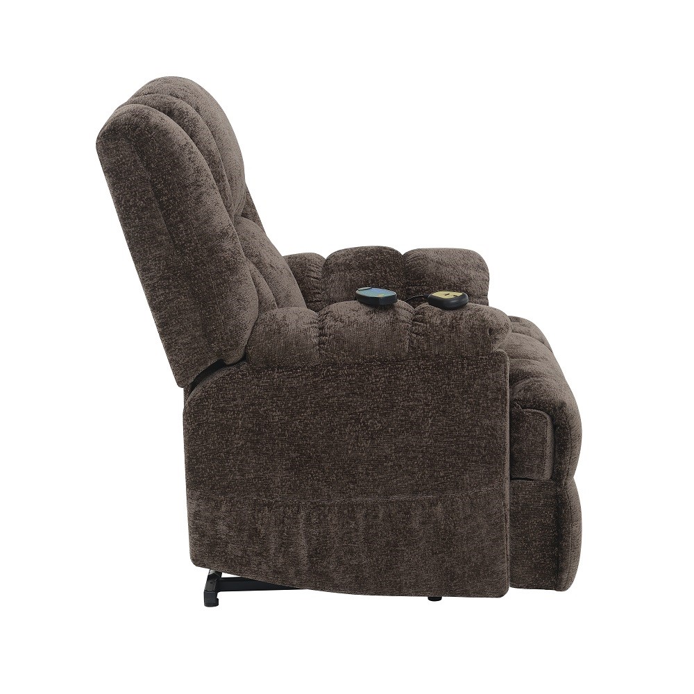 ACME - Pacay Power Recliner with Lift & Heating & Massage in Brown Chenille