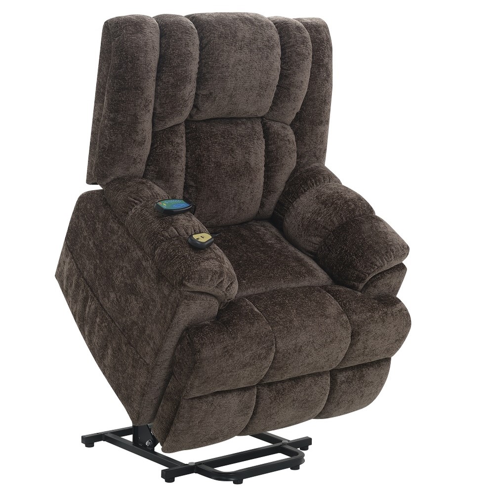 ACME - Pacay Power Recliner with Lift & Heating & Massage in Brown Chenille