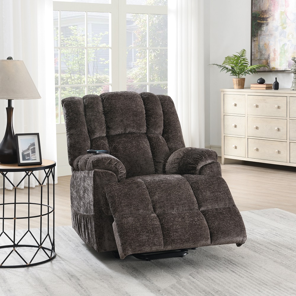 ACME - Pacay Power Recliner with Lift & Heating & Massage in Brown Chenille