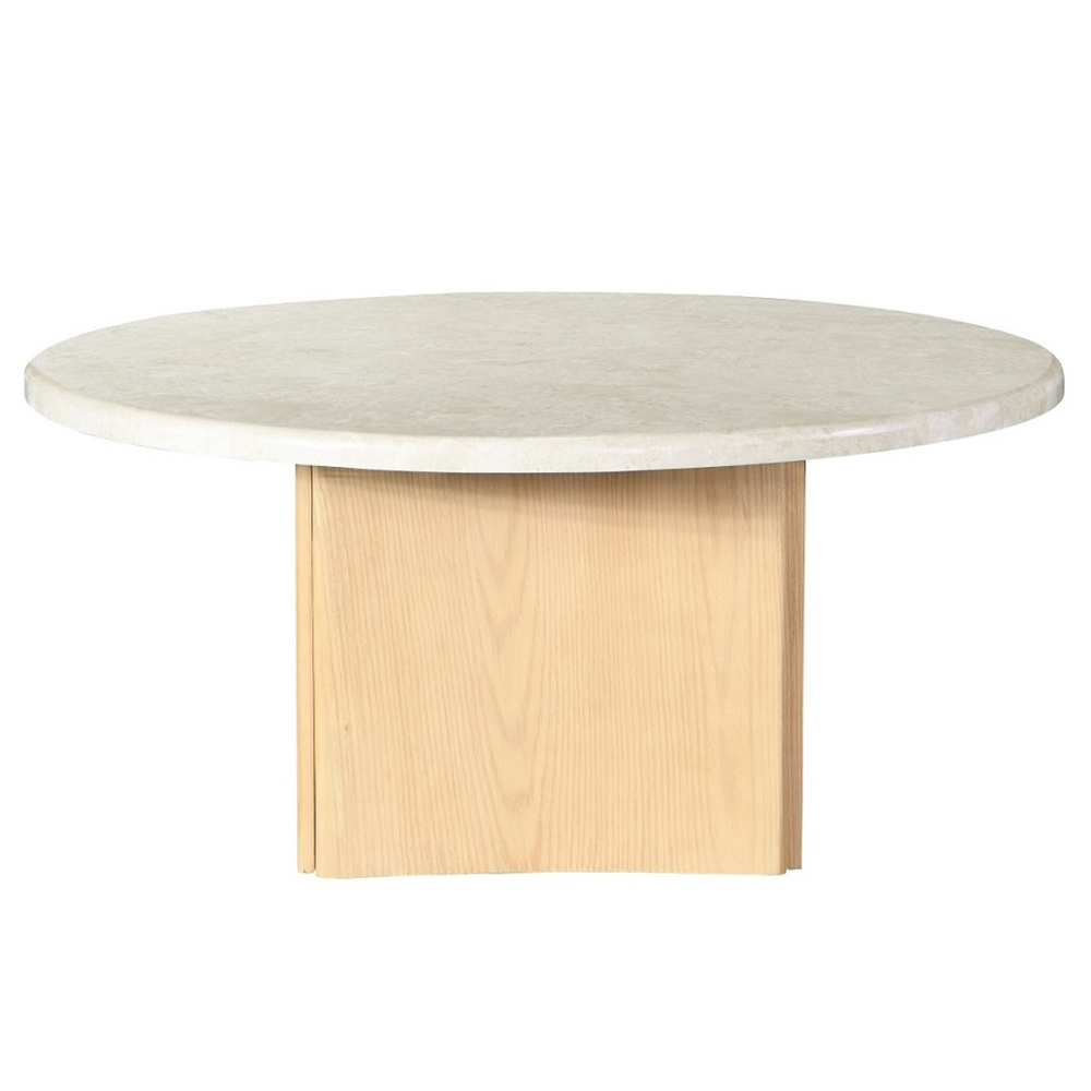 ACME - Qwin Coffee Table with Marble Top in Marble Top/Oak