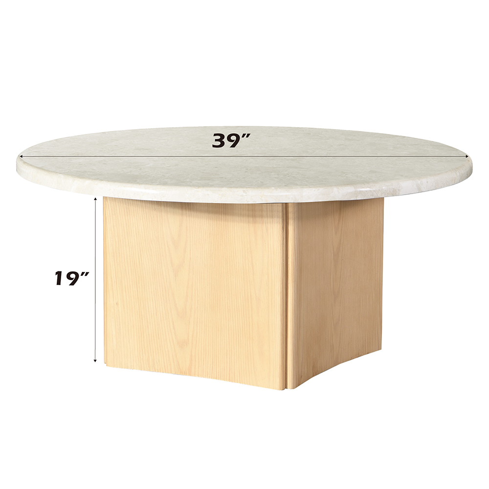 ACME - Qwin Coffee Table with Marble Top in Marble Top/Oak