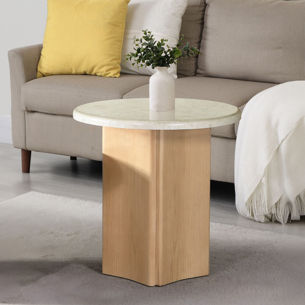 ACME - Qwin End Table with Marble Top in Marble Top/Oak