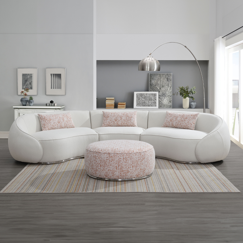 ACME - Sahara Sectional Sofa with 3 Pillows in Beige Boucle