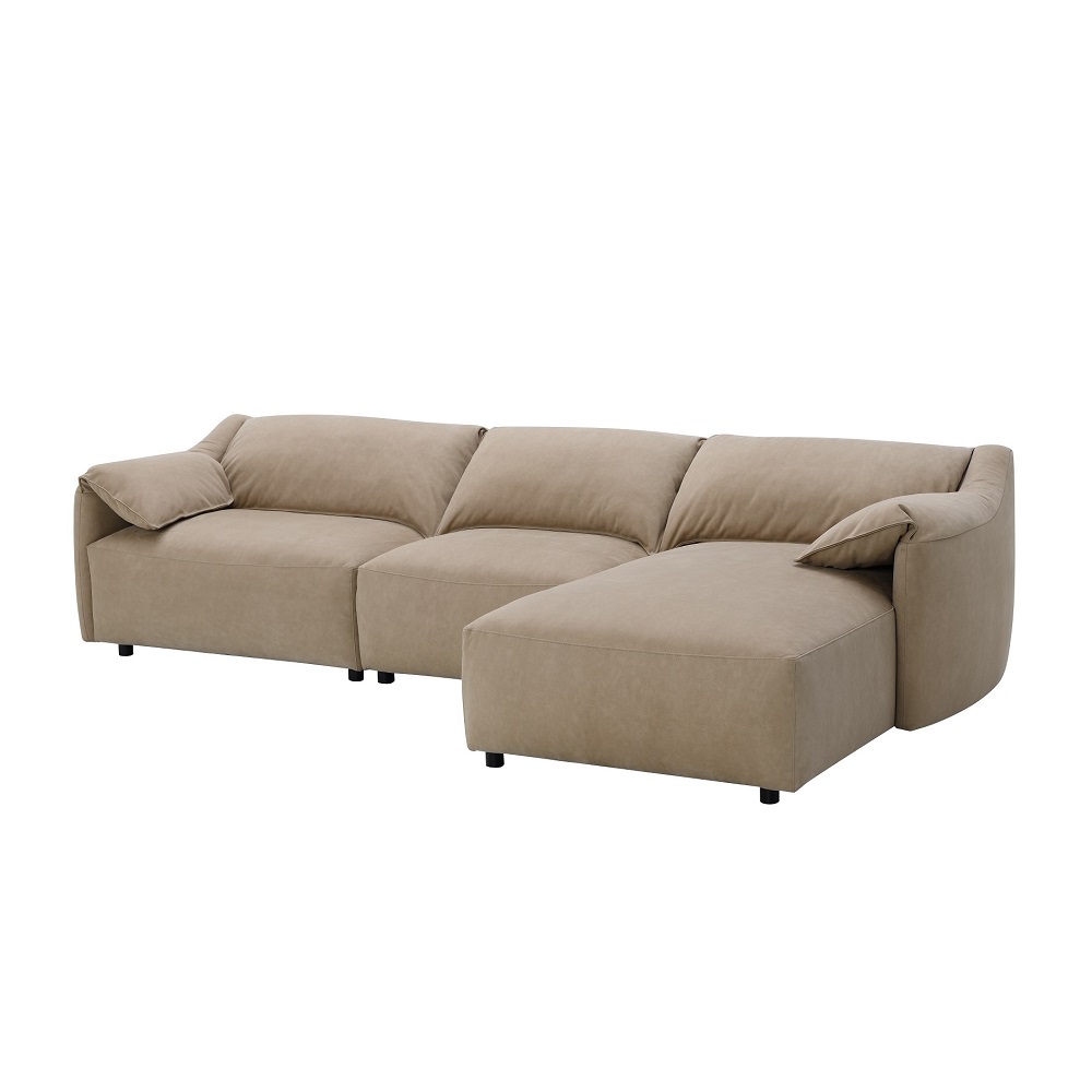 ACME - Veata Sectional Sofa in Light Brown Suede Velvet