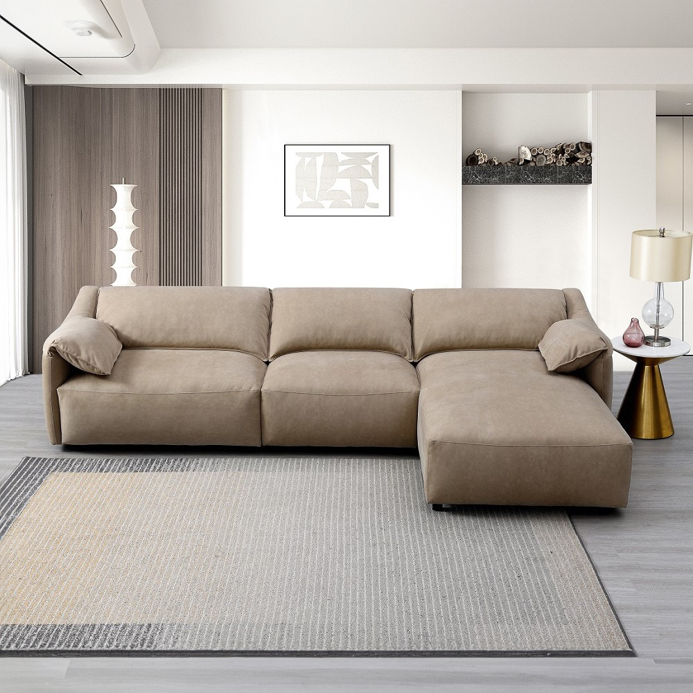 ACME - Veata Sectional Sofa in Light Brown Suede Velvet