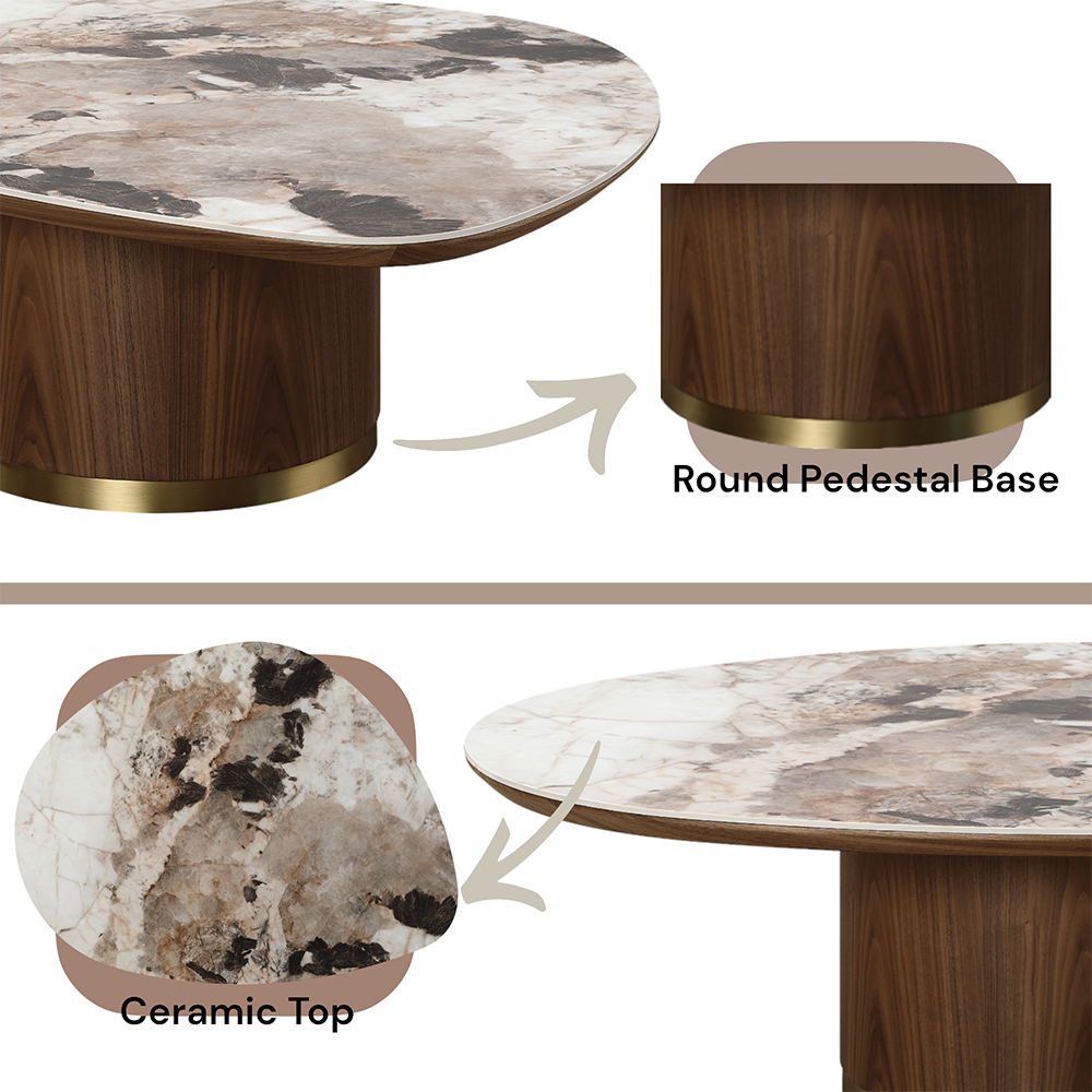 ACME - Willene Coffee Table with Ceramic Top in Ceramic Top/Walnut