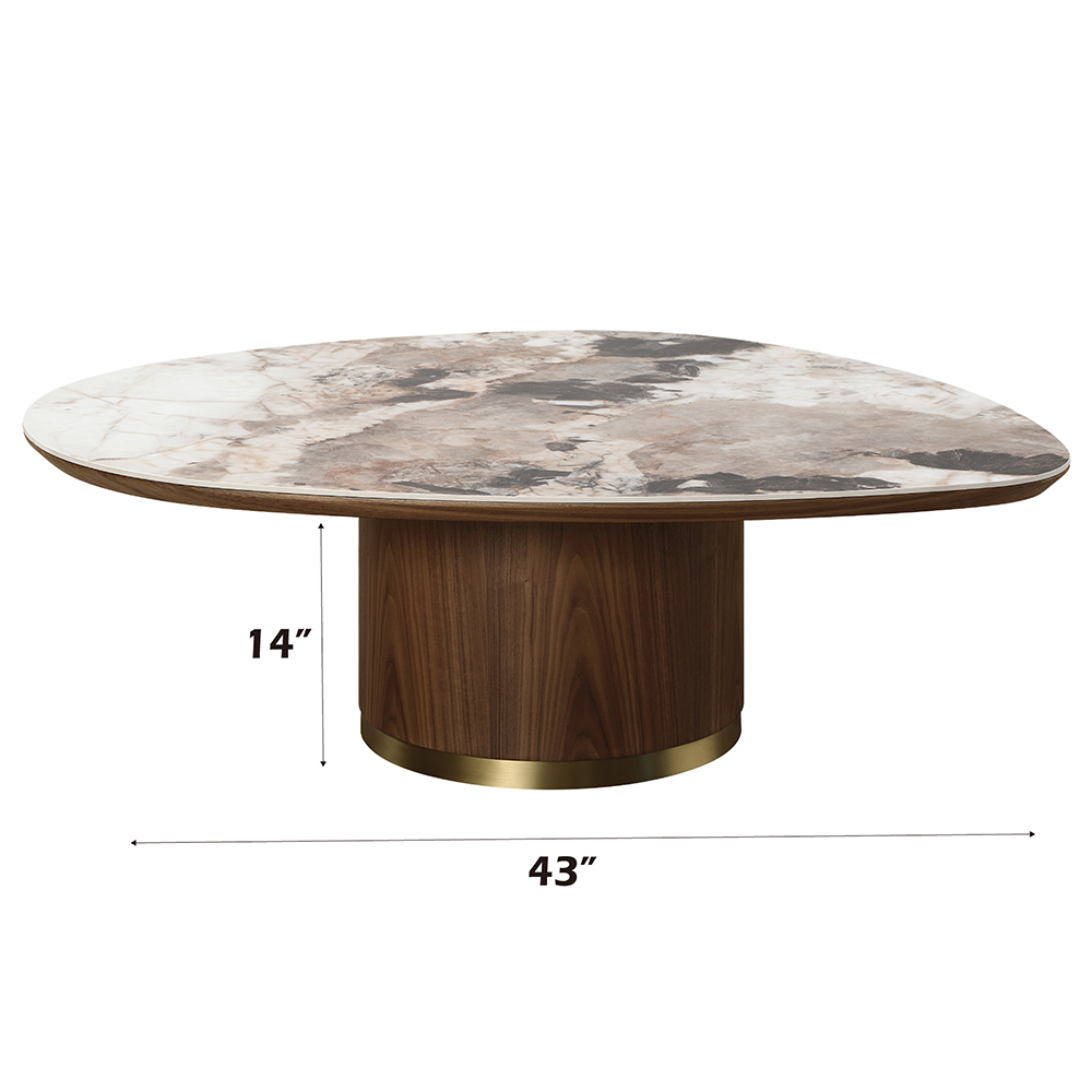 ACME - Willene Coffee Table with Ceramic Top in Ceramic Top/Walnut