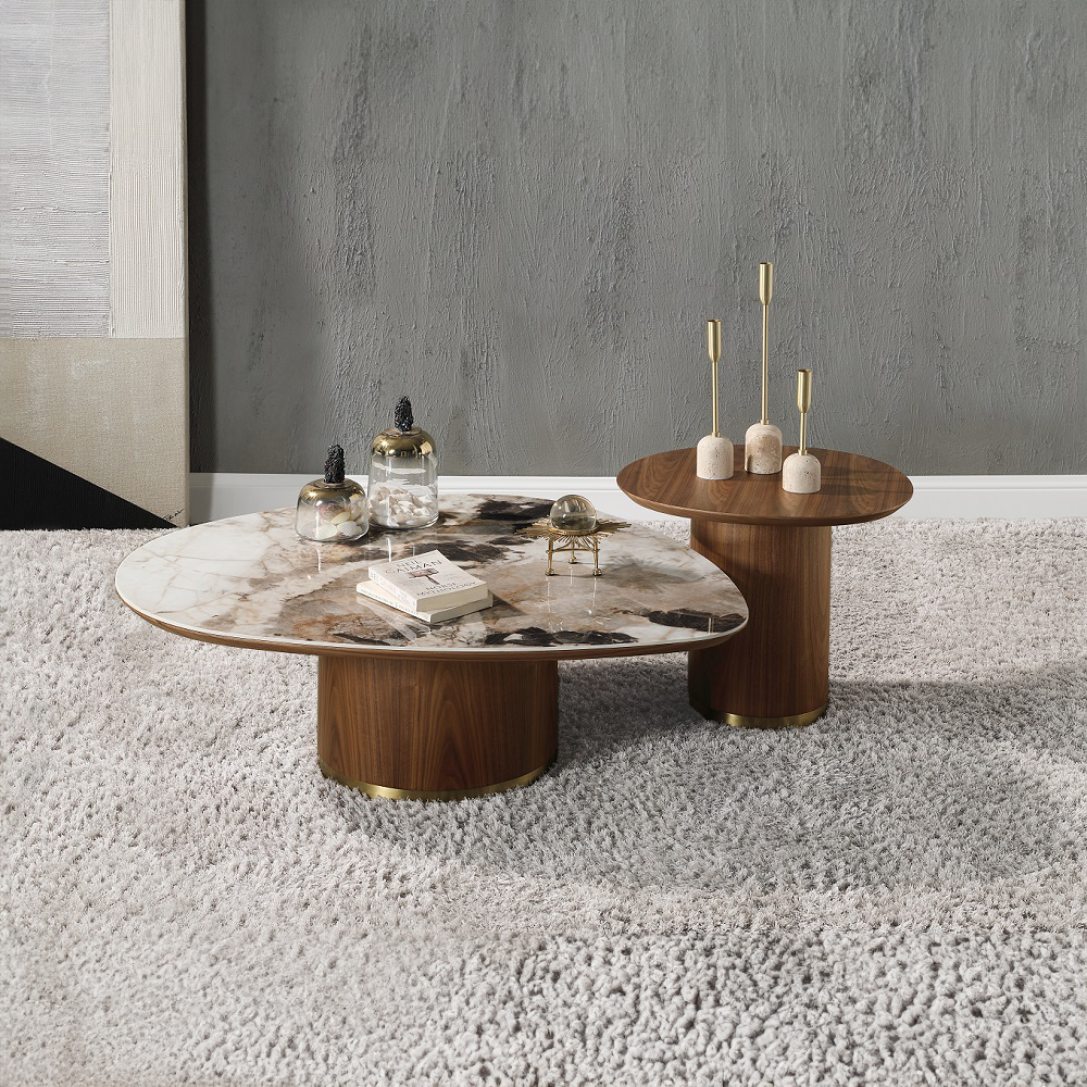 ACME - Willene Coffee Table with Ceramic Top in Ceramic Top/Walnut