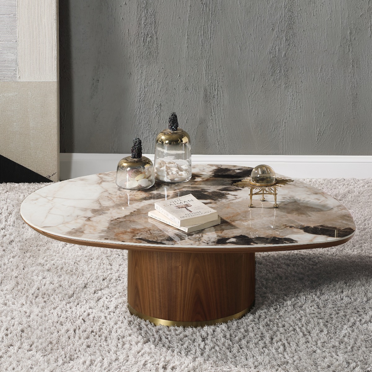 ACME - Willene Coffee Table with Ceramic Top in Ceramic Top/Walnut