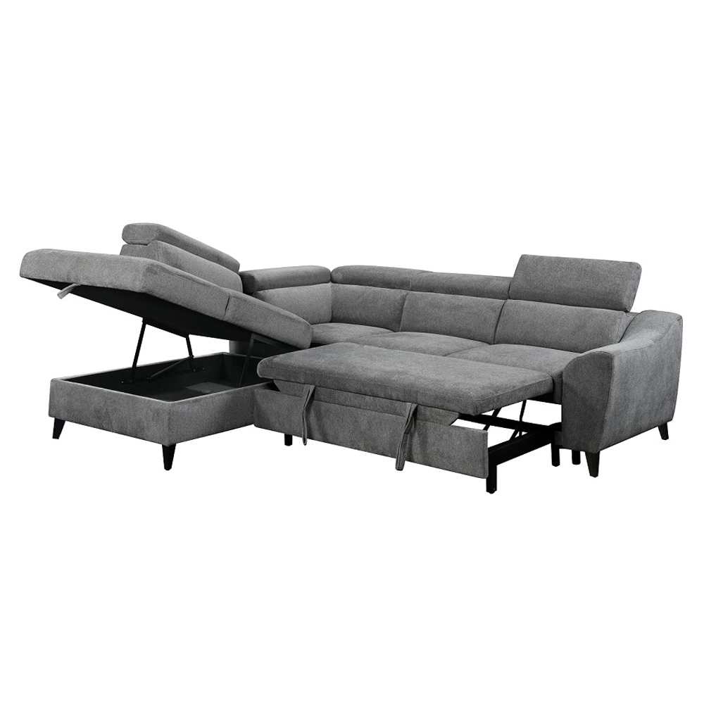 ACME - Wrenley Sectional Sofa with Sleeper & Storage in Gray Chenille