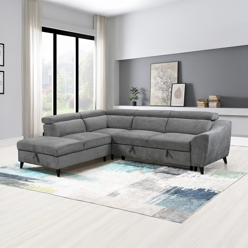 ACME - Wrenley Sectional Sofa with Sleeper & Storage in Gray Chenille