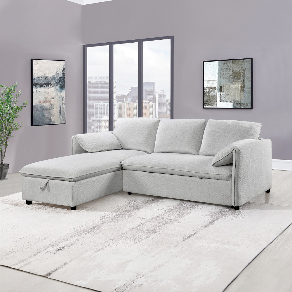 ACME - Yaroslav Reversible Sectional Sofa with Sleeper & Storage in Cream Velvet