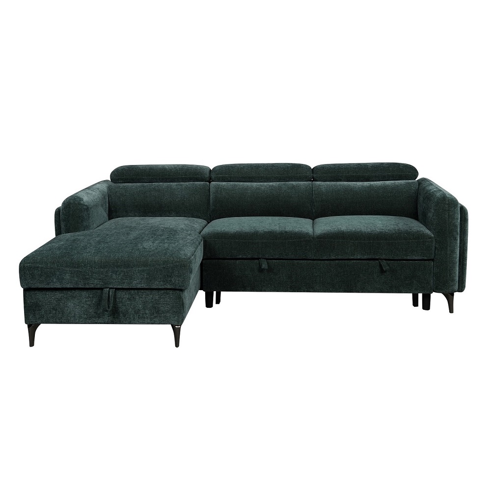 ACME Zadok Sectional Sofa with Sleeper & Storage - Green Chenille